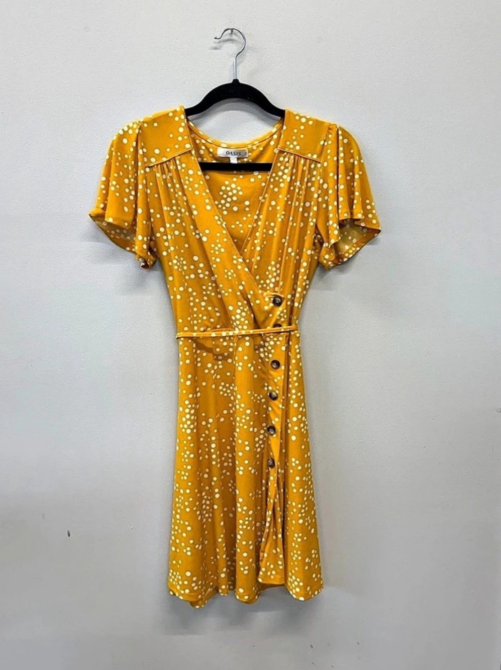 OASIS Polka Dot Wrap Dress in Yellow & White Like New